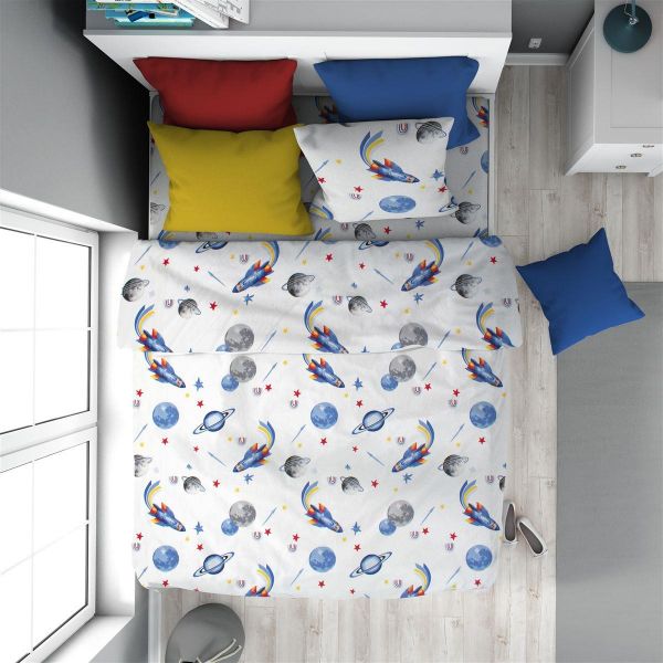 DIMcol Παπλωματοθήκη Εμπριμέ kids Space Mission 184 160X240 White-Blue 100% Cotton