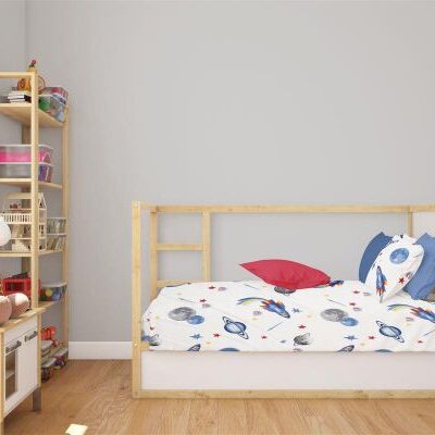 DIMcol Σεντόνια Εμπριμέ Σετ 3 τεμ bebe Space Mission 184 120X160 White-Blue 100% Cotton