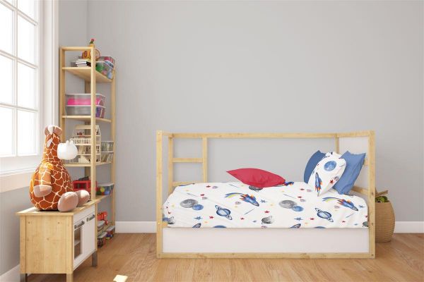 DIMcol Σεντόνια Εμπριμέ Σετ 3 τεμ bebe Space Mission 184 120X160 White-Blue 100% Cotton