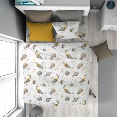 DIMcol Παπλωματοθήκη Εμπριμέ kids Space Mission 183 160X240 White-Grey 100% Cotton