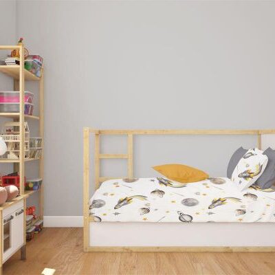 DIMcol Σεντόνια Εμπριμέ Σετ 3 τεμ bebe Space Mission 183 120X160 White-Grey 100% Cotton