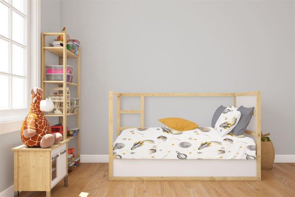 DIMcol Σεντόνια Εμπριμέ Σετ 3 τεμ bebe Space Mission 183 120X160 White-Grey 100% Cotton