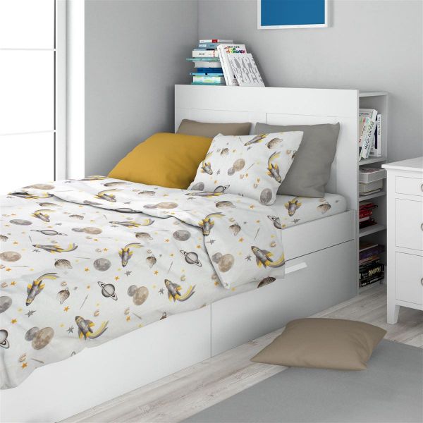 DIMcol Σεντόνια Εμπριμέ Σετ 3 τεμ kids Space Mission 183 160X240 White-Grey 100% Cotton