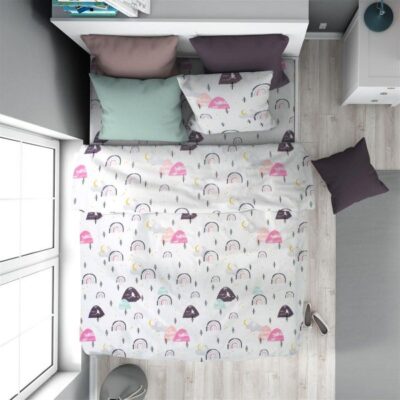 DIMcol Παπλωματοθήκη Εμπριμέ kids Rainbow 575 160X240 White-Pink 100% Cotton