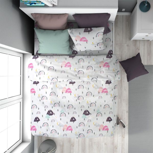 DIMcol Παπλωματοθήκη Εμπριμέ kids Rainbow 575 160X240 White-Pink 100% Cotton