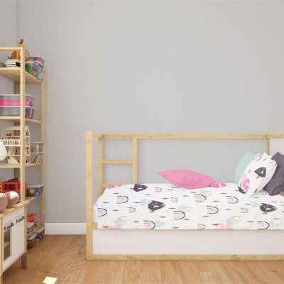 DIMcol Σεντόνια Εμπριμέ Σετ 3 τεμ bebe Rainbow 575 120X160 White-Pink 100% Cotton