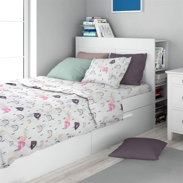 DIMcol Σεντόνια Εμπριμέ Σετ 3 τεμ kids Rainbow 575 160X240 White-Pink 100% Cotton