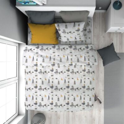 DIMcol Παπλωματοθήκη Εμπριμέ kids Seabirds 578 160X240 White-Grey 100% Cotton
