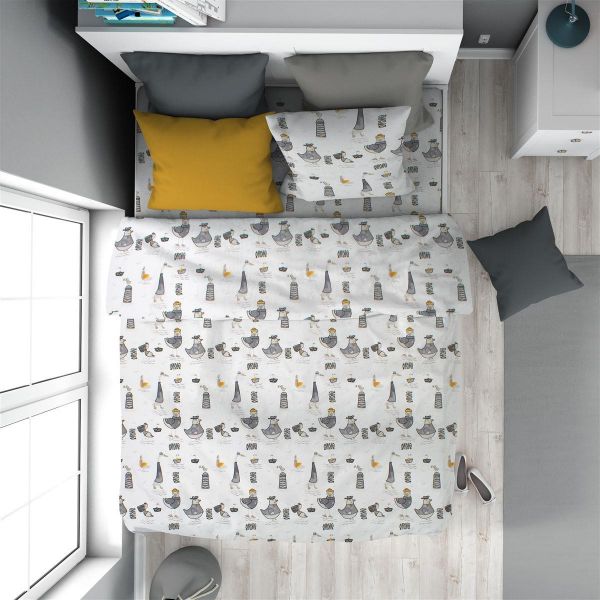 DIMcol Παπλωματοθήκη Εμπριμέ kids Seabirds 578 160X240 White-Grey 100% Cotton