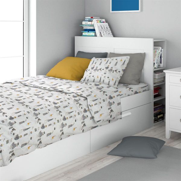 DIMcol Σεντόνια Εμπριμέ Σετ 3 τεμ kids Seabirds 578 160X240 White-Grey 100% Cotton