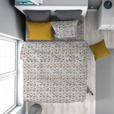 DIMcol Παπλωματοθήκη Εμπριμέ kids Fox 527 160X240 Grey 100% Cotton