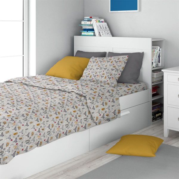 DIMcol Σεντόνια Εμπριμέ Σετ 3 τεμ kids Fox 527 160X240 Grey 100% Cotton