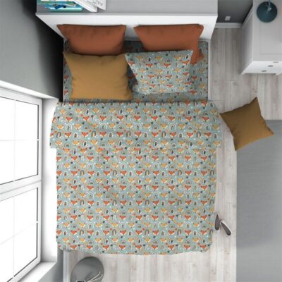 DIMcol Παπλωματοθήκη Εμπριμέ kids Fox 528 160X240 Pale Cyan 100% Cotton