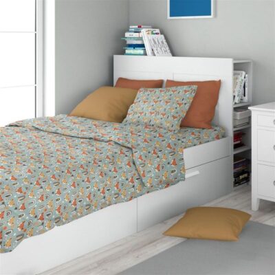 DIMcol Σεντόνια Εμπριμέ Σετ 2 τεμ kids Fox 528 160X240 Pale Cyan 100% Cotton