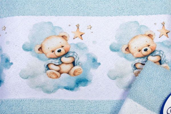 DIMcol Πετσέτα Σετ 2 τεμ Με Ψηφιακή Εκτύπωση bebe Cute Bear 301 30X50,70X140 Sky Blue 100% Cotton - Image 2