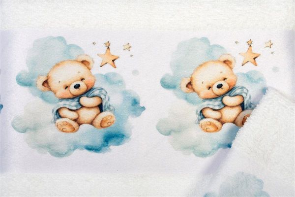 DIMcol Πετσέτα Σετ 2 τεμ Με Ψηφιακή Εκτύπωση bebe Cute Bear 302 30X50,70X140 White 100% Cotton - Image 2