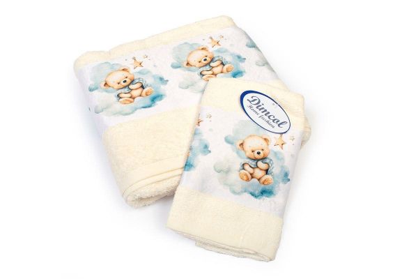 DIMcol Πετσέτα Σετ 2 τεμ Με Ψηφιακή Εκτύπωση bebe Cute Bear 303 30X50,70X140 Ecru 100% Cotton