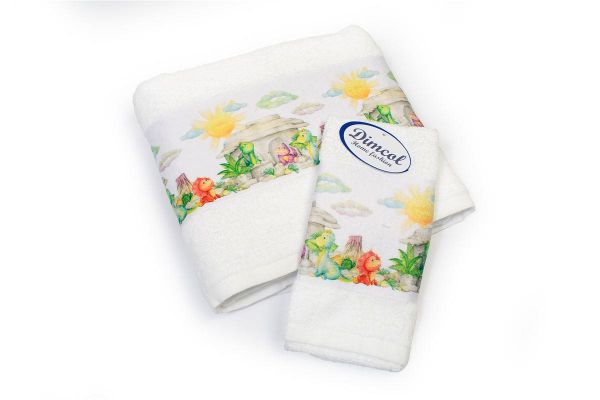 DIMcol Πετσέτα Σετ 2 τεμ Με Ψηφιακή Εκτύπωση bebe Dinosaurs 311 30X50,70X140 White 100% Cotton