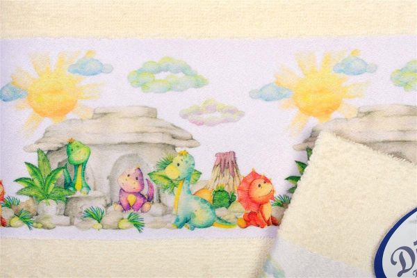DIMcol Πετσέτα Σετ 2 τεμ Με Ψηφιακή Εκτύπωση bebe Dinosaurs 312 30X50,70X140 Ecru 100% Cotton - Image 2