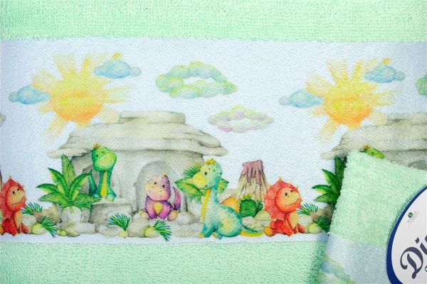 DIMcol Πετσέτα Σετ 2 τεμ Με Ψηφιακή Εκτύπωση bebe Dinosaurs 313 30X50,70X140 Mint 100% Cotton - Image 2