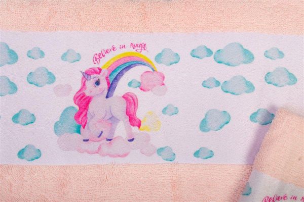 DIMcol Πετσέτα Σετ 2 τεμ Με Ψηφιακή Εκτύπωση bebe Magic Unicorn 315 30X50,70X140 Pink 100% Cotton - Image 2