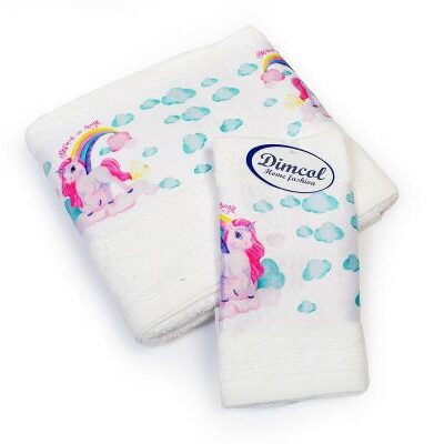 DIMcol Πετσέτα Σετ 2 τεμ Με Ψηφιακή Εκτύπωση bebe Magic Unicorn 316 30X50,70X140 White 100% Cotton