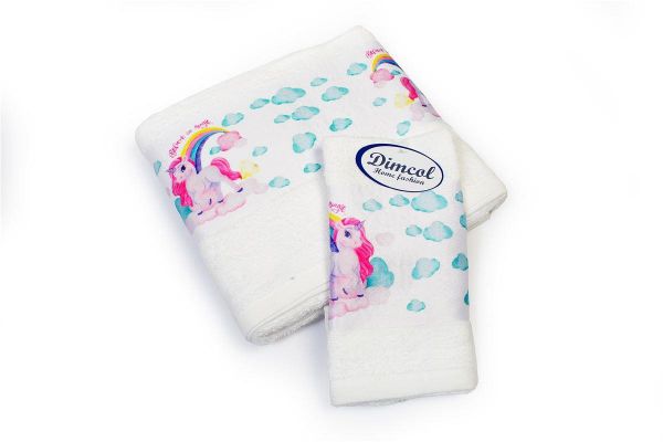 DIMcol Πετσέτα Σετ 2 τεμ Με Ψηφιακή Εκτύπωση bebe Magic Unicorn 316 30X50,70X140 White 100% Cotton