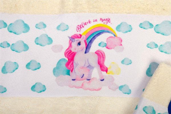 DIMcol Πετσέτα Σετ 2 τεμ Με Ψηφιακή Εκτύπωση bebe Magic Unicorn 317 30X50,70X140 Ecru 100% Cotton - Image 2
