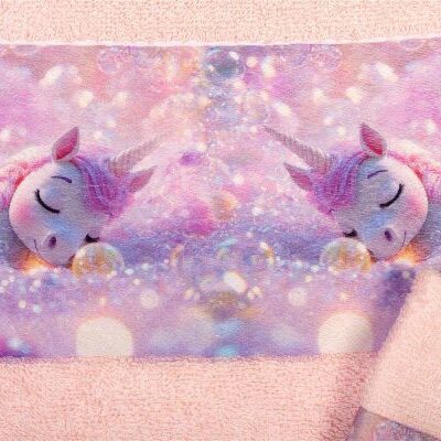DIMcol Πετσέτα Σετ 2 τεμ Με Ψηφιακή Εκτύπωση bebe Dreaming Unicorn 320 30X50,70X140 Pink 100% Cotton - Image 2