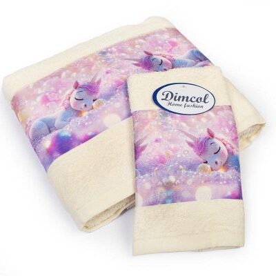 DIMcol Πετσέτα Σετ 2 τεμ Με Ψηφιακή Εκτύπωση bebe Dreaming Unicorn 322 30X50,70X140 Ecru 100% Cotton
