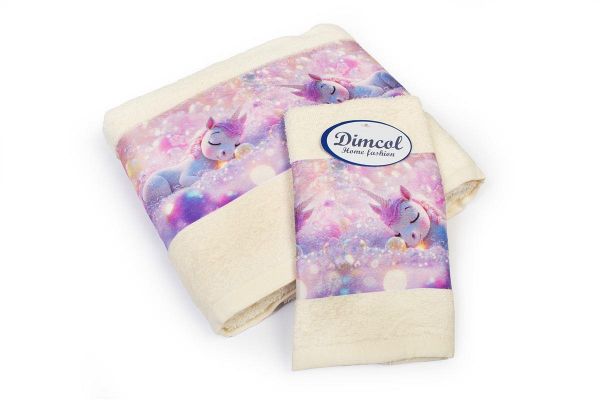 DIMcol Πετσέτα Σετ 2 τεμ Με Ψηφιακή Εκτύπωση bebe Dreaming Unicorn 322 30X50,70X140 Ecru 100% Cotton