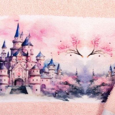 DIMcol Πετσέτα Σετ 2 τεμ Με Ψηφιακή Εκτύπωση bebe Fairytale Castle 325 30X50,70X140 Pink 100% Cotton - Image 2