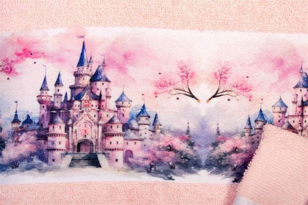 DIMcol Πετσέτα Σετ 2 τεμ Με Ψηφιακή Εκτύπωση bebe Fairytale Castle 325 30X50,70X140 Pink 100% Cotton - Image 2