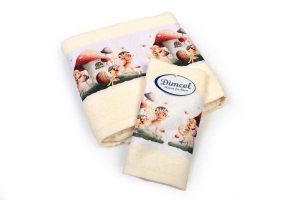 DIMcol Πετσέτα Σετ 2 τεμ Με Ψηφιακή Εκτύπωση bebe Fairies 332 30X50,70X140 Ecru 100% Cotton