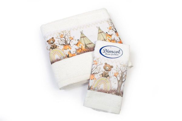 DIMcol Πετσέτα Σετ 2 τεμ Με Ψηφιακή Εκτύπωση bebe Forest Animals 335 30X50,70X140 White 100% Cotton