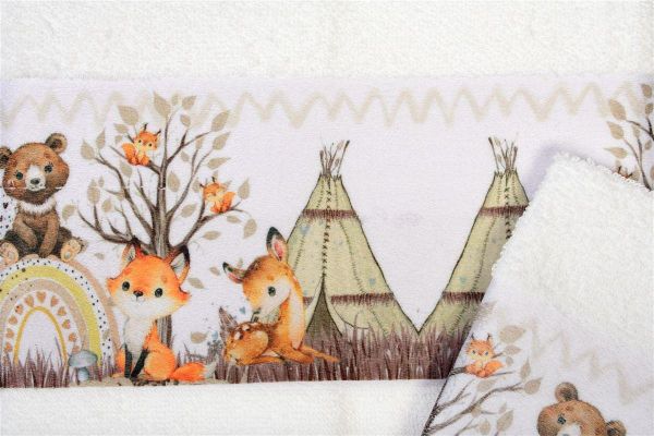 DIMcol Πετσέτα Σετ 2 τεμ Με Ψηφιακή Εκτύπωση bebe Forest Animals 335 30X50,70X140 White 100% Cotton - Image 2