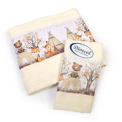DIMcol Πετσέτα Σετ 2 τεμ Με Ψηφιακή Εκτύπωση bebe Forest Animals 336 30X50,70X140 Ecru 100% Cotton