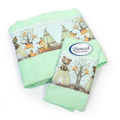 DIMcol Πετσέτα Σετ 2 τεμ Με Ψηφιακή Εκτύπωση bebe Forest Animals 337 30X50,70X140 Mint 100% Cotton