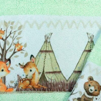 DIMcol Πετσέτα Σετ 2 τεμ Με Ψηφιακή Εκτύπωση bebe Forest Animals 337 30X50,70X140 Mint 100% Cotton - Image 2
