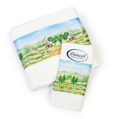 DIMcol Πετσέτα Σετ 2 τεμ Με Ψηφιακή Εκτύπωση bebe Farm 340 30X50,70X140 White 100% Cotton