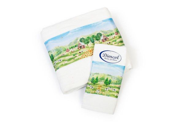DIMcol Πετσέτα Σετ 2 τεμ Με Ψηφιακή Εκτύπωση bebe Farm 340 30X50,70X140 White 100% Cotton