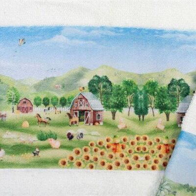 DIMcol Πετσέτα Σετ 2 τεμ Με Ψηφιακή Εκτύπωση bebe Farm 340 30X50,70X140 White 100% Cotton - Image 2