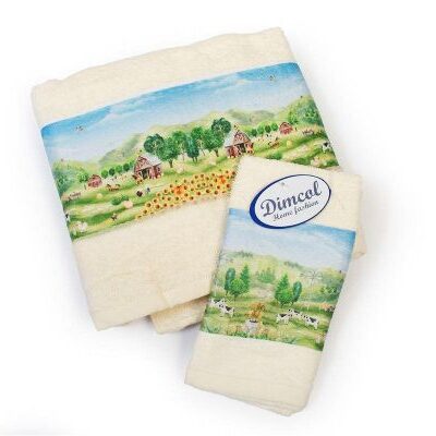 DIMcol Πετσέτα Σετ 2 τεμ Με Ψηφιακή Εκτύπωση bebe Farm 341 30X50,70X140 Ecru 100% Cotton