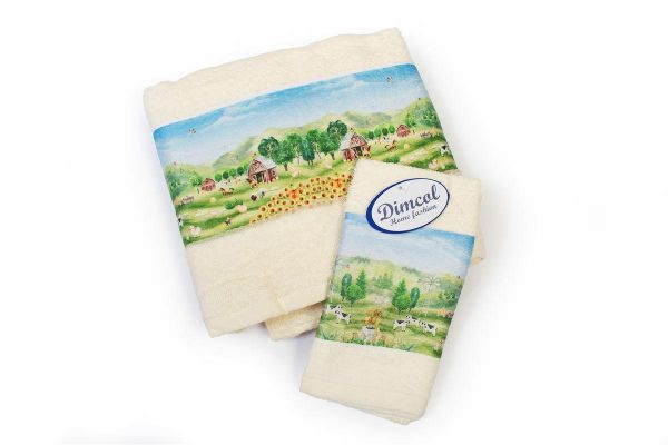 DIMcol Πετσέτα Σετ 2 τεμ Με Ψηφιακή Εκτύπωση bebe Farm 341 30X50,70X140 Ecru 100% Cotton