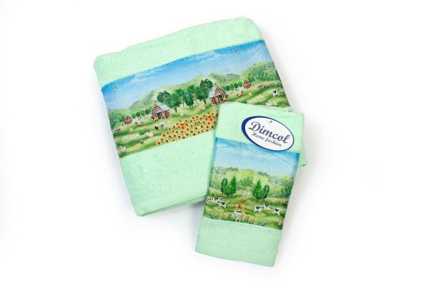 DIMcol Πετσέτα Σετ 2 τεμ Με Ψηφιακή Εκτύπωση bebe Farm 342 30X50,70X140 Mint 100% Cotton