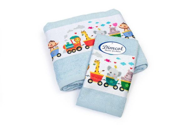 DIMcol Πετσέτα Σετ 2 τεμ Με Ψηφιακή Εκτύπωση bebe Train 345 30X50,70X140 Sky Blue 100% Cotton