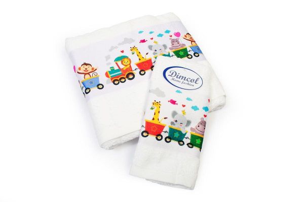 DIMcol Πετσέτα Σετ 2 τεμ Με Ψηφιακή Εκτύπωση bebe Train 346 30X50,70X140 White 100% Cotton