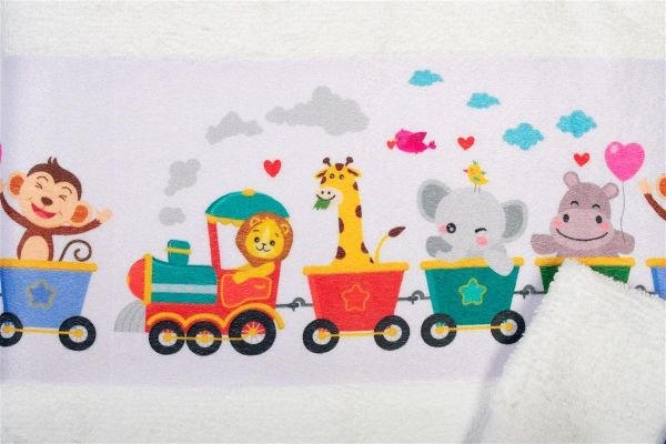 DIMcol Πετσέτα Σετ 2 τεμ Με Ψηφιακή Εκτύπωση bebe Train 346 30X50,70X140 White 100% Cotton - Image 2