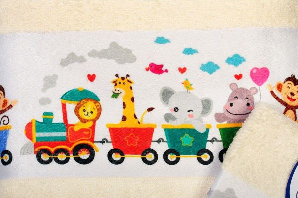 DIMcol Πετσέτα Σετ 2 τεμ Με Ψηφιακή Εκτύπωση bebe Train 347 30X50,70X140 Ecru 100% Cotton - Image 2