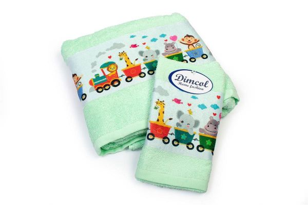 DIMcol Πετσέτα Σετ 2 τεμ Με Ψηφιακή Εκτύπωση bebe Train 348 30X50,70X140 Mint 100% Cotton